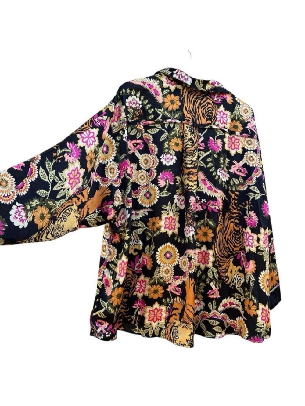 🆕 NWT FP Pajama SET Iron Combo Tiger Floral Print SILKY oversized XL Long Tall - Picture 7 of 16